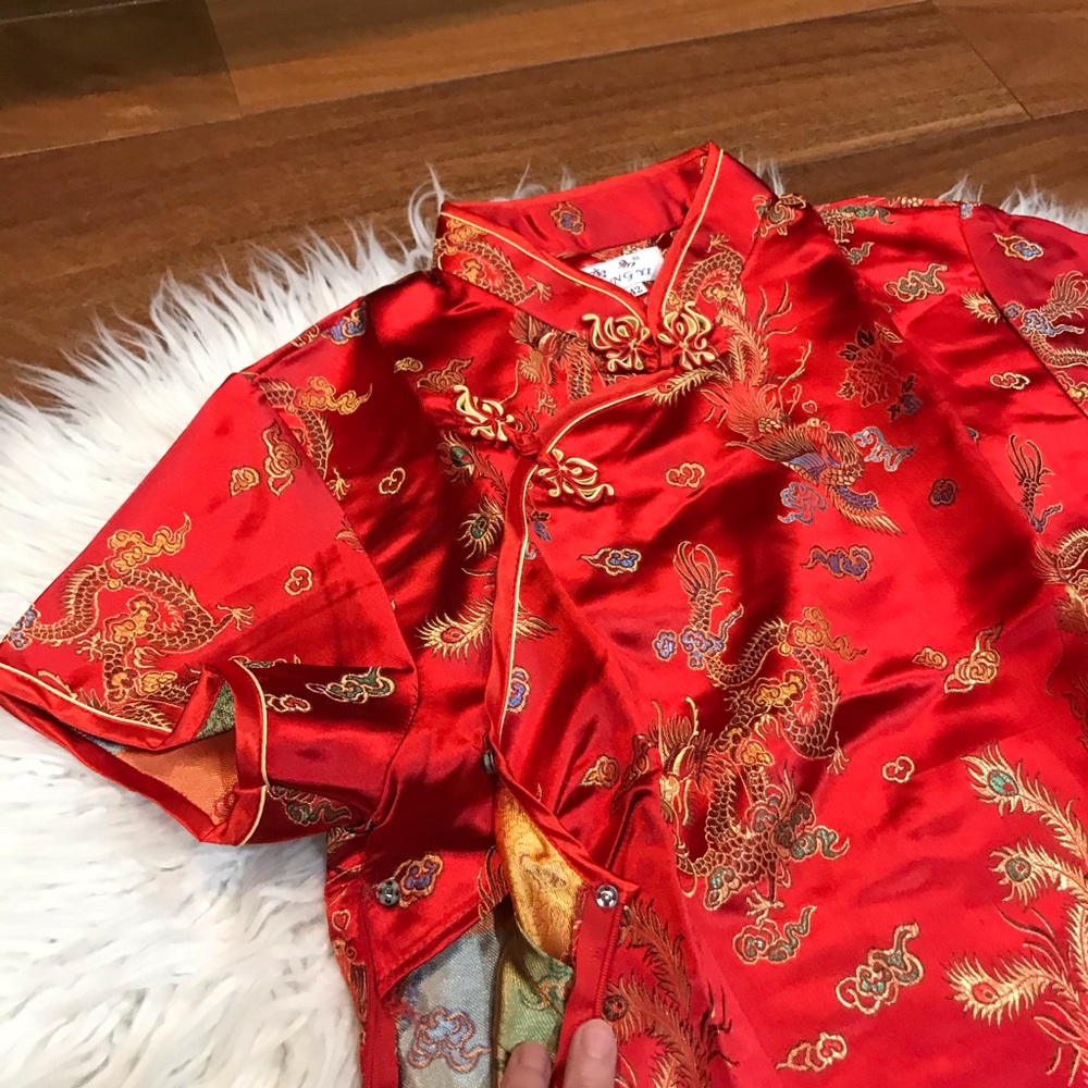 Elegant Red Floral Cheongsam Dress - Picture 7 of 7